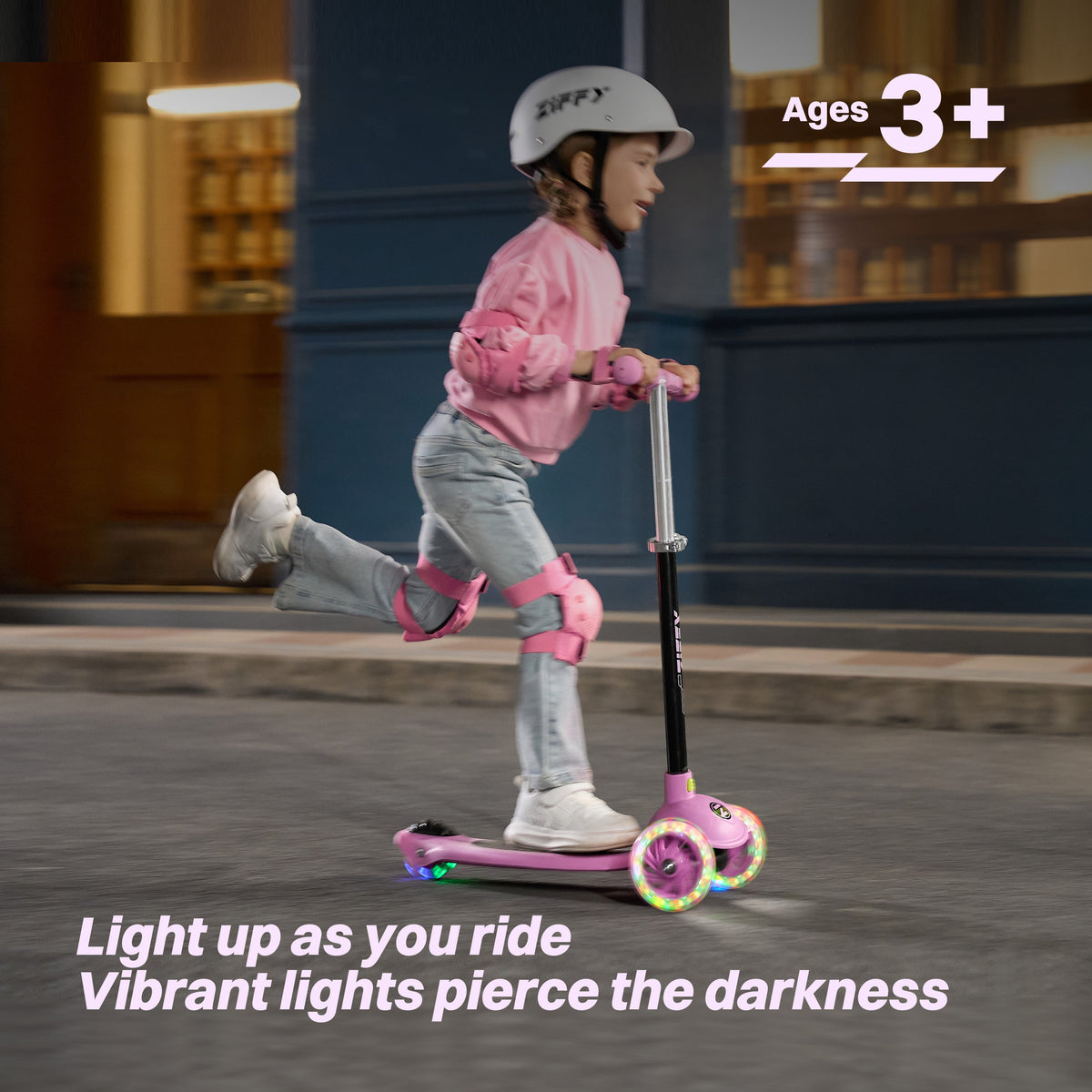 JOVA-ZIFFY 3 Wheel Scooter for Kids 3-5 - LED Light-Up Wheels, Purple