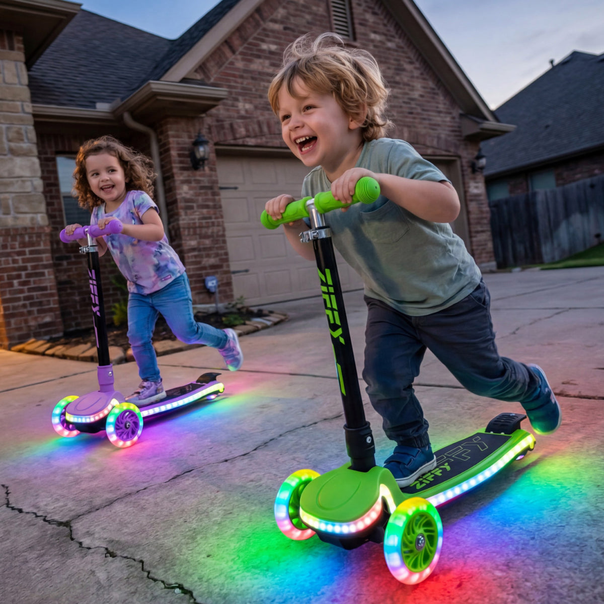 JOVA-ZIFFY Light-Up 3 Wheel Scooter - 20 LED Kick Scooter, Green