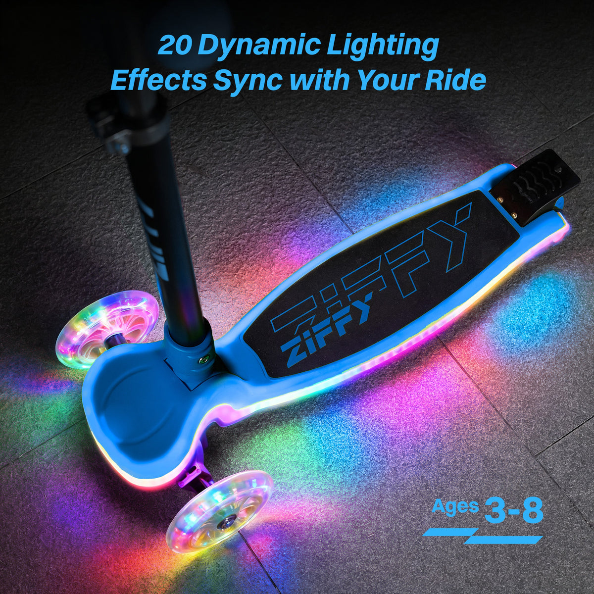 JOVA-ZIFFY Light-Up 3 Wheel Scooter - 20 LED Kick Scooter, Blue