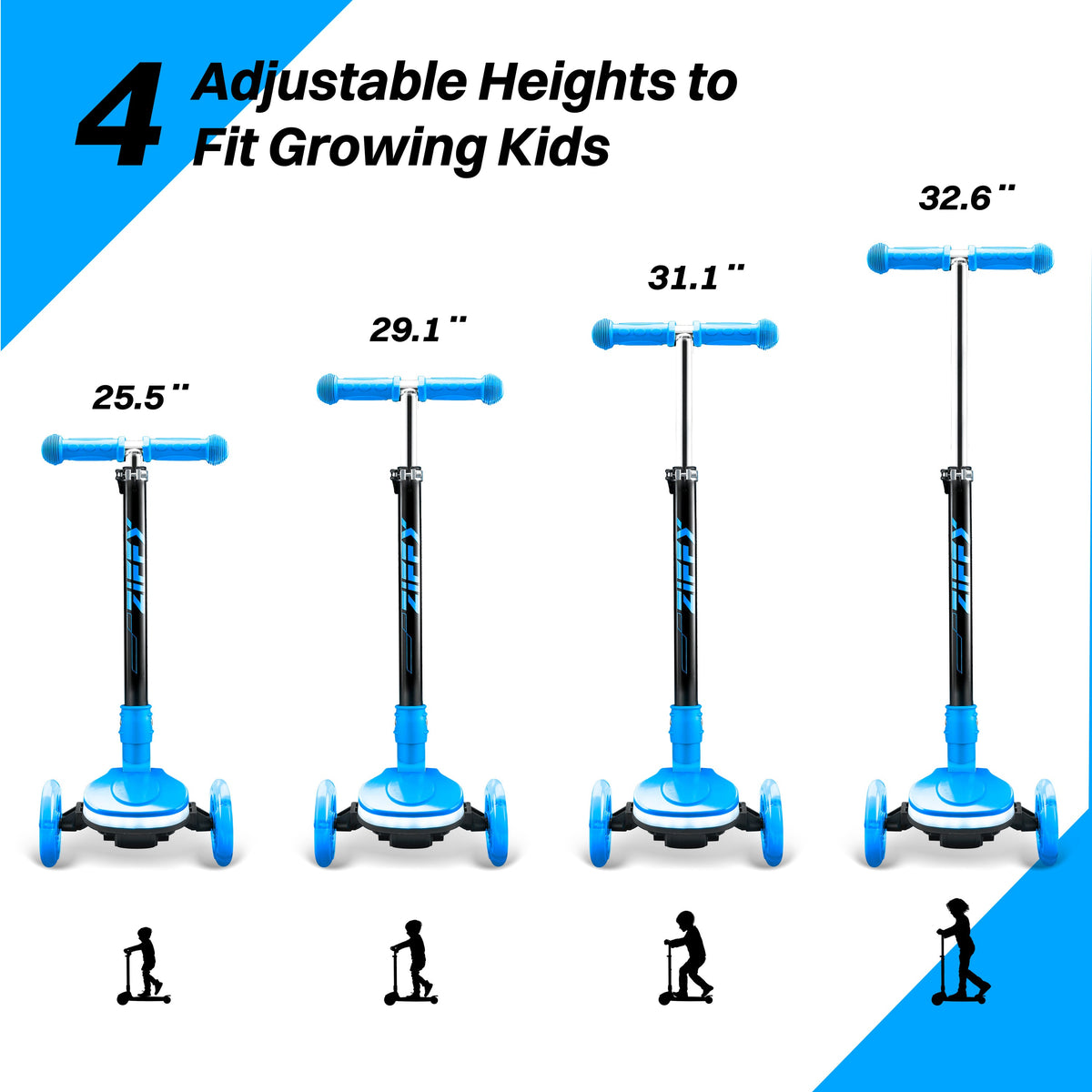 JOVA-ZIFFY Light-Up 3 Wheel Scooter - 20 LED Kick Scooter, Blue