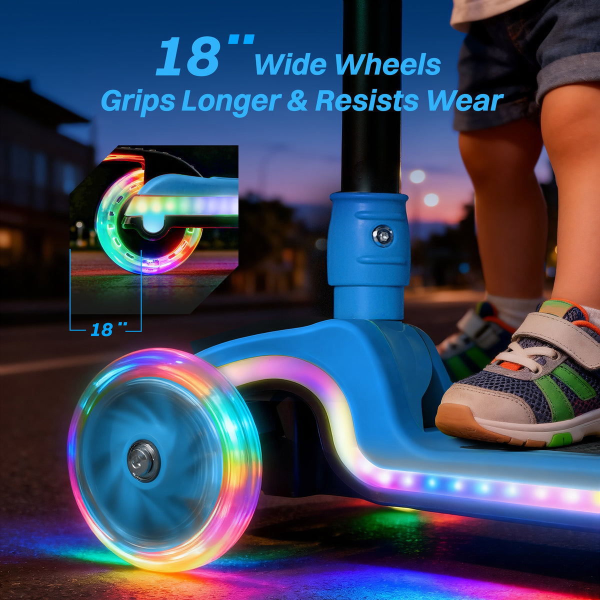 JOVA-ZIFFY Light-Up 3 Wheel Scooter - 20 LED Kick Scooter, Blue