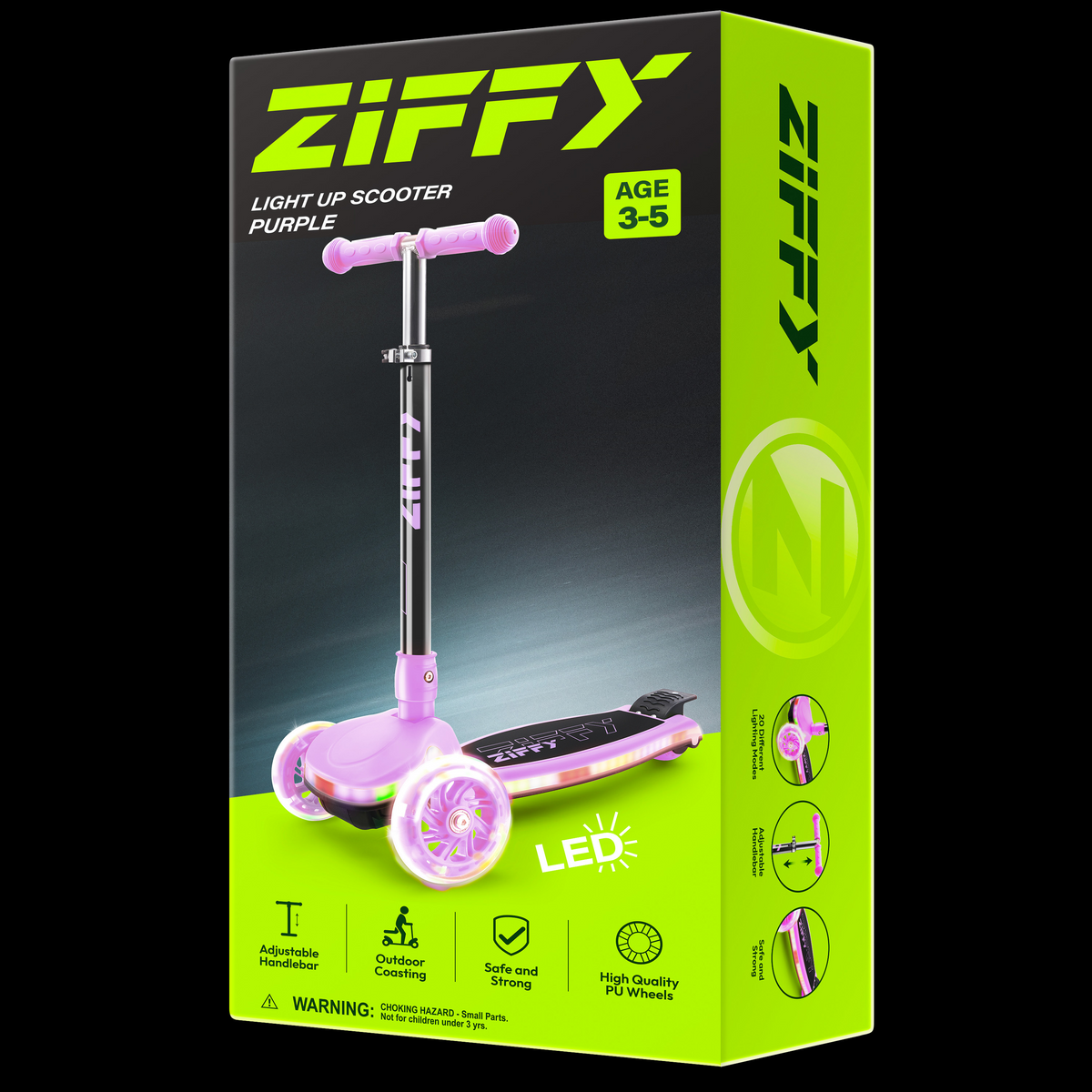 JOVA-ZIFFY Light-Up 3 Wheel Scooter - 20 LED Kick Scooter, Purple