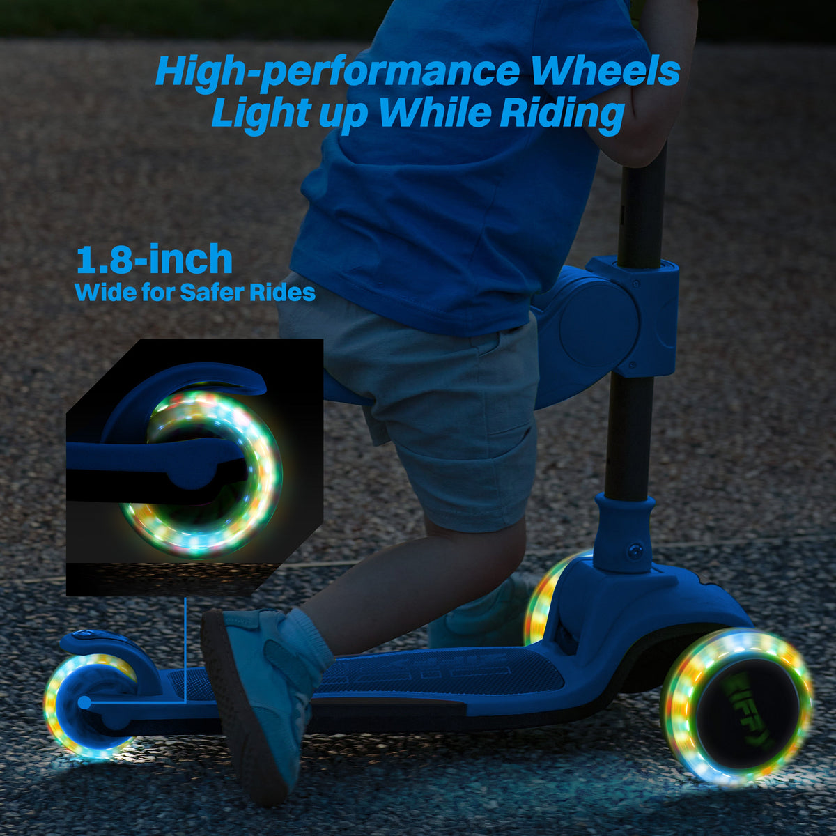 JOVA-ZIFFY 2-in-1 Kids Scooter with Seat - Light-Up 3 Wheel Scooter, Blue