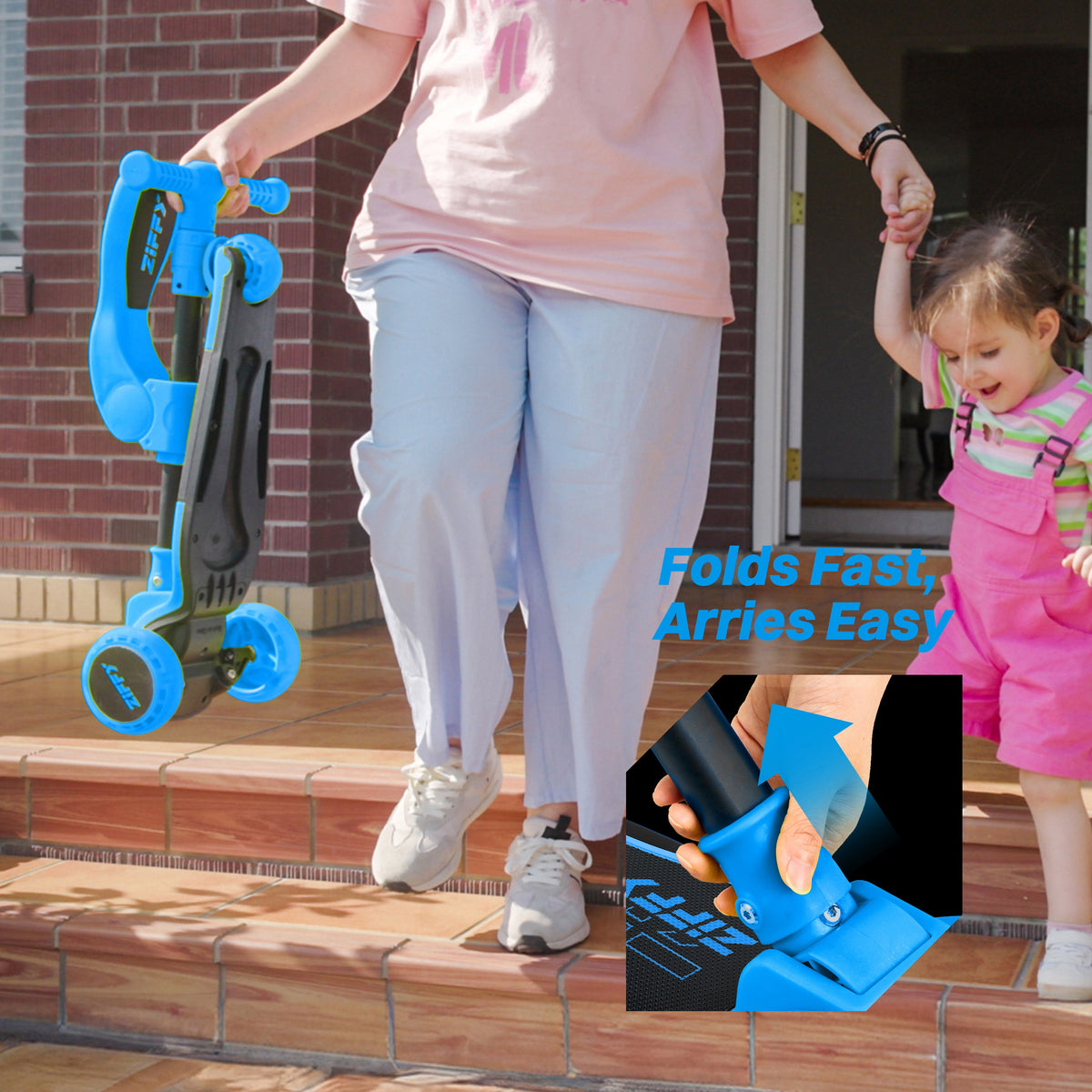 JOVA-ZIFFY 2-in-1 Kids Scooter with Seat - Light-Up 3 Wheel Scooter, Blue