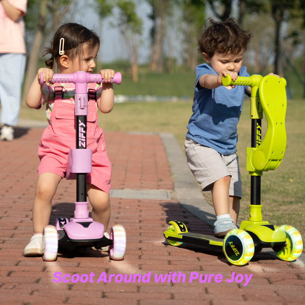 JOVA-ZIFFY 2-in-1 Kids Scooter with Seat - Light-Up 3 Wheel Scooter, Purple