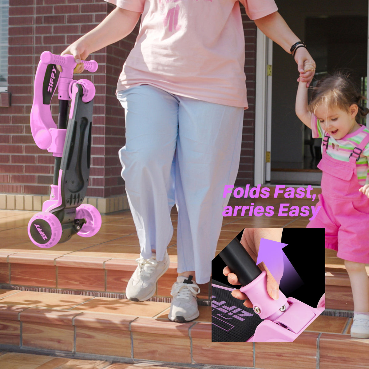 JOVA-ZIFFY 2-in-1 Kids Scooter with Seat - Light-Up 3 Wheel Scooter, Purple
