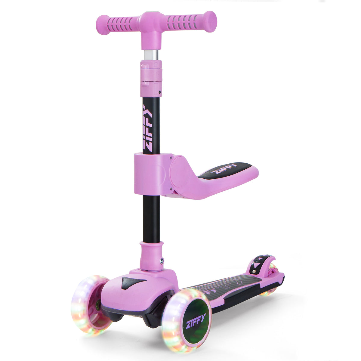 JOVA-ZIFFY 2-in-1 Kids Scooter with Seat - Light-Up 3 Wheel Scooter, Purple