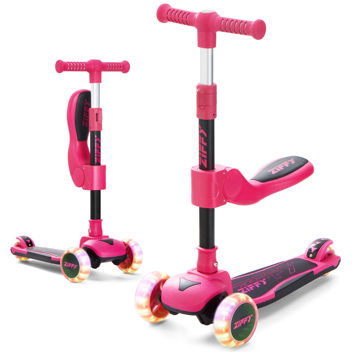 JOVA-ZIFFY 2-in-1 Kids Scooter with Seat - Light-Up 3 Wheel Scooter, Red
