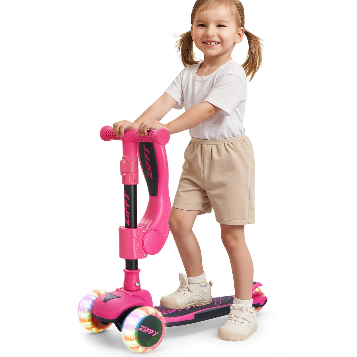 JOVA-ZIFFY 2-in-1 Kids Scooter with Seat - Light-Up 3 Wheel Scooter, Red