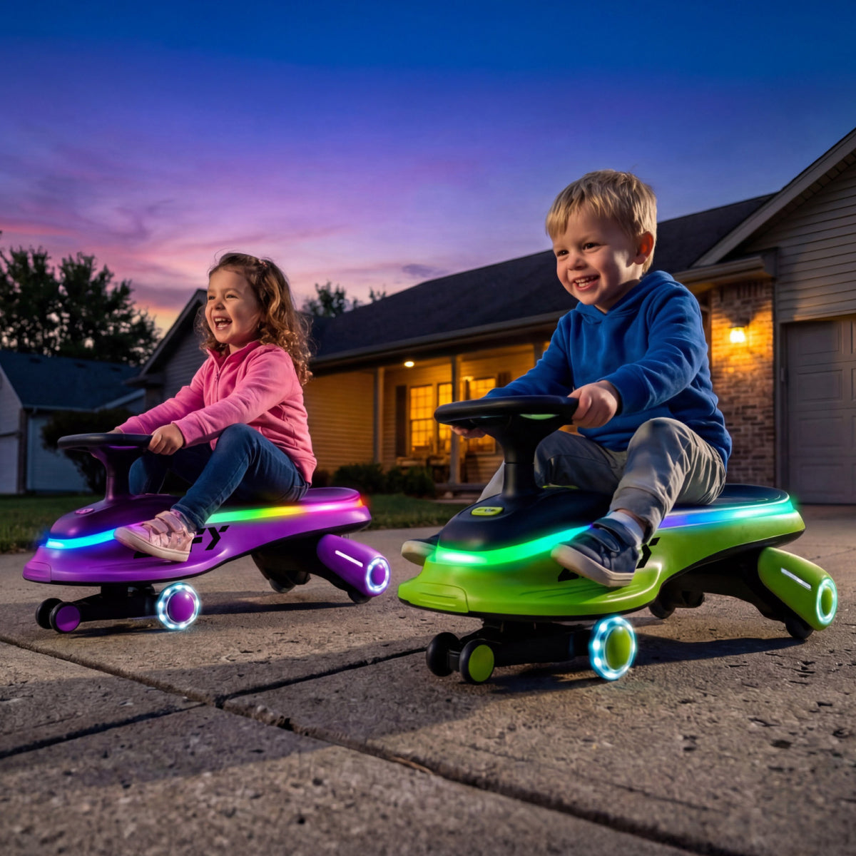 JOVA-ZIFFY 45W Electric Wiggle Car - Light-Up Ride-On Toy, Green