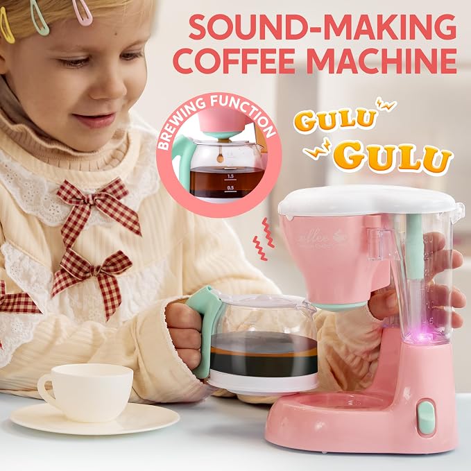 Play-Act Play Kitchen Toy Set – Pink Coffee Maker, Mixer & Toaster with Lights