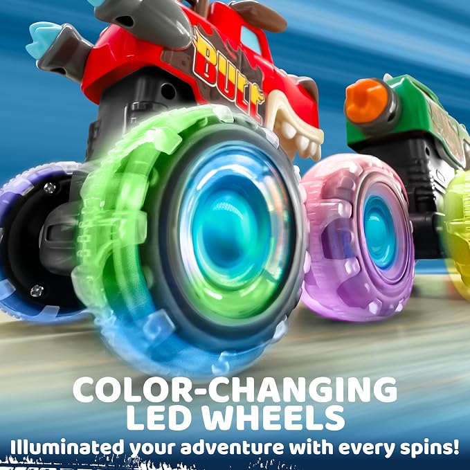 VROOMIX 3 Pack Monster Truck Toy - Motion Activated LED Light Up Cars
