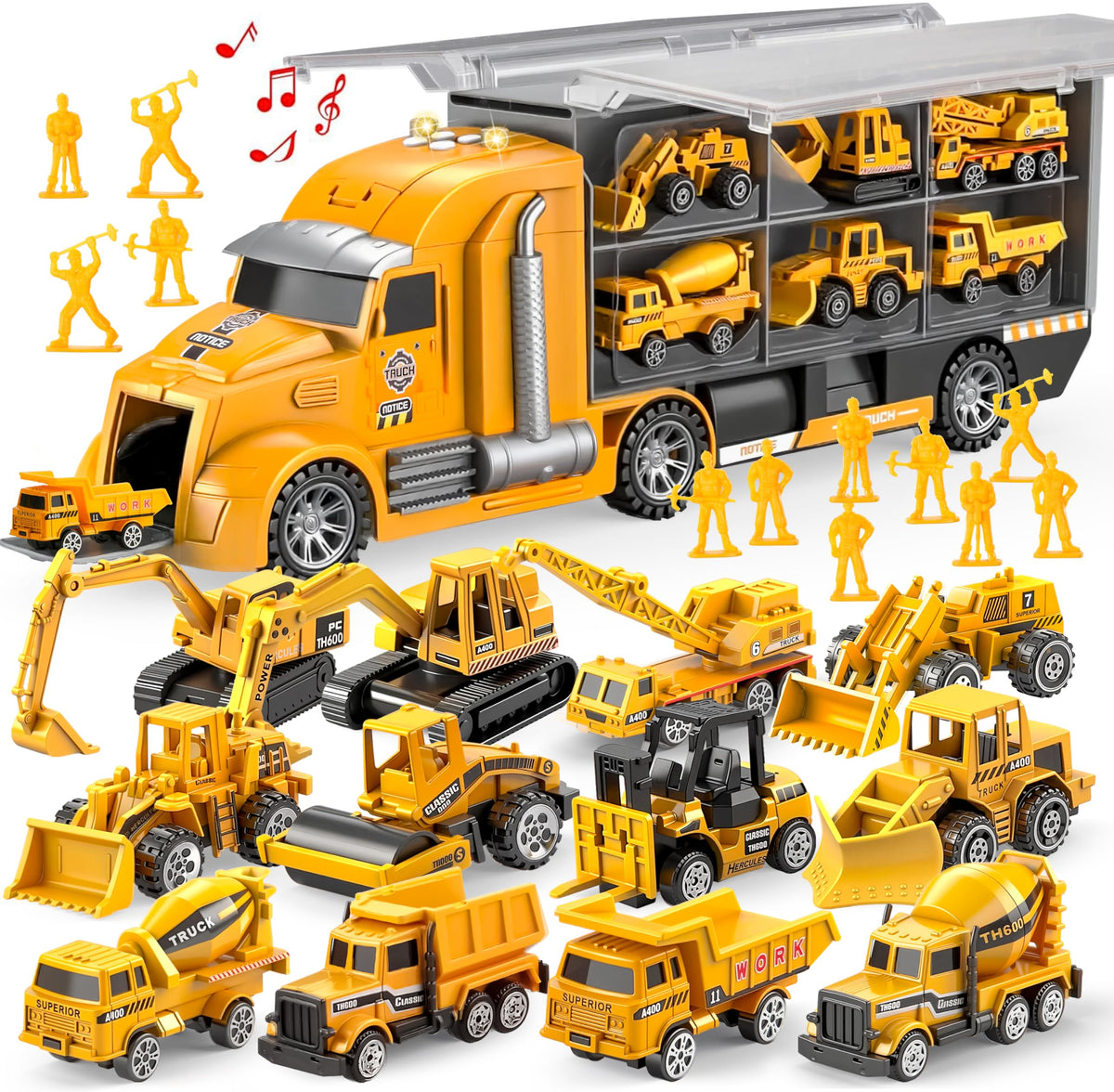 Vroomix 25-in-1 Construction Truck Toy Set - 12 Vehicles & 12 Workers
