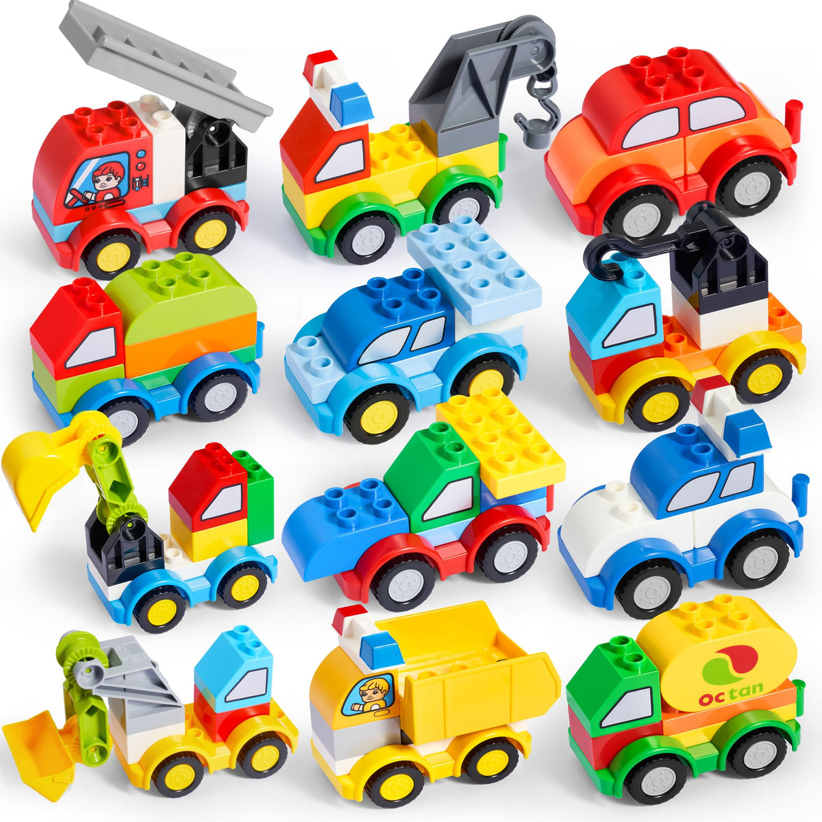 VROOMIX 80-Piece Toddler Car Building Block Set (Makes 12 Vehicles)