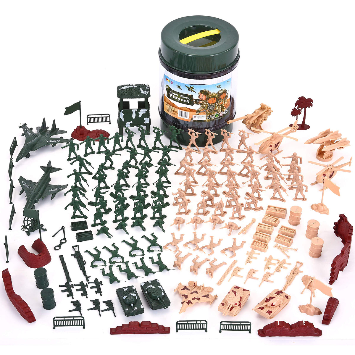 VROOMIX 164-Piece Military Soldier & Vehicle Playset with Storage Bucket