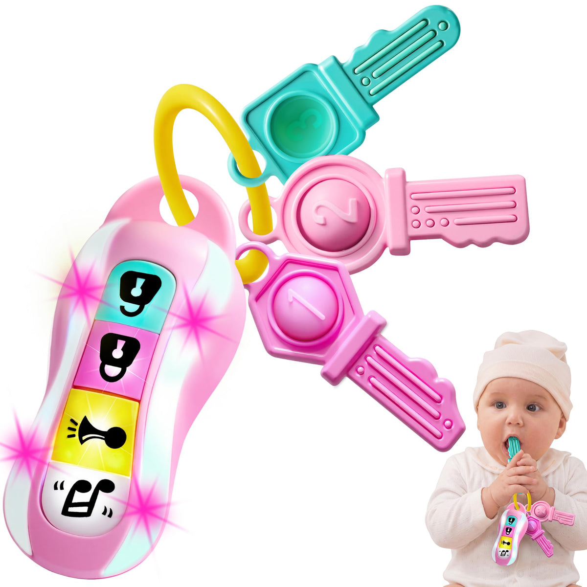 Play-Act Baby Car Keys Teether - Musical Sensory Toy for Ages 10+ Months