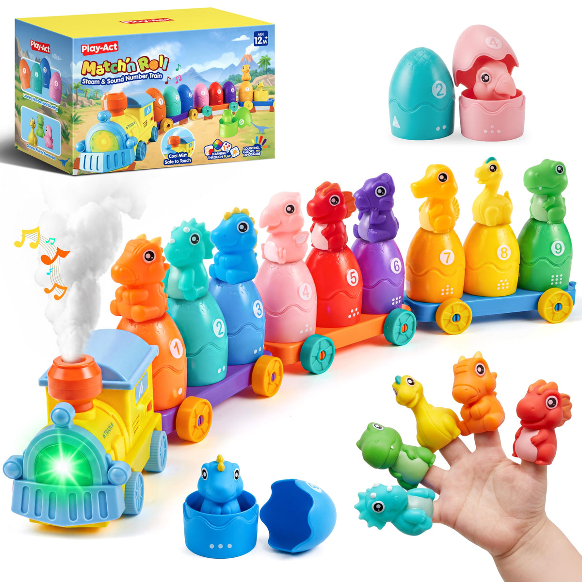 Play-Act Steam Dinosaur Train - Montessori Count & Match Learning Toy