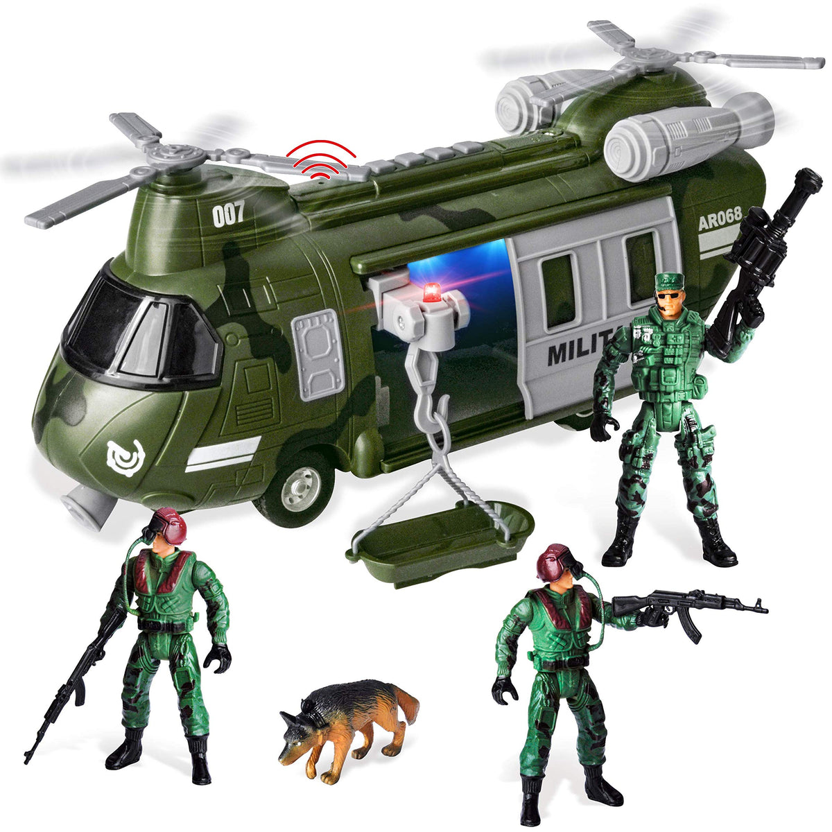 VROOMIX Military Vehicle Toy Set with Helicopter, Truck & Action Figures (Lights & Sounds)