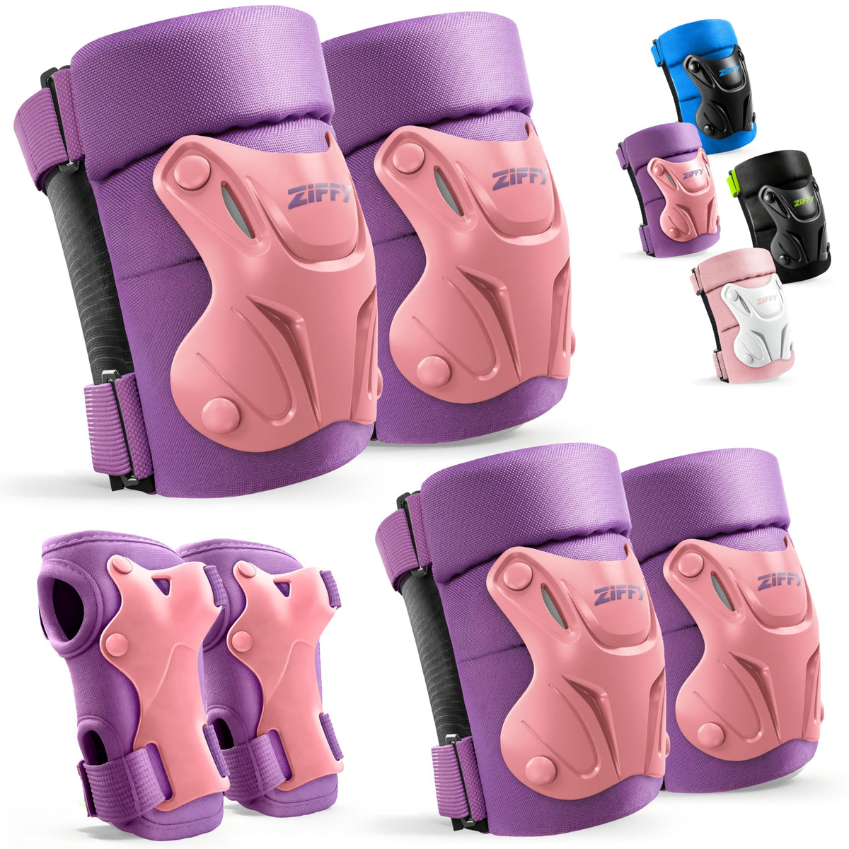 ZIFFY Kids Knee & Elbow Pads Set with Wrist Guards - Adjustable Protective Gear