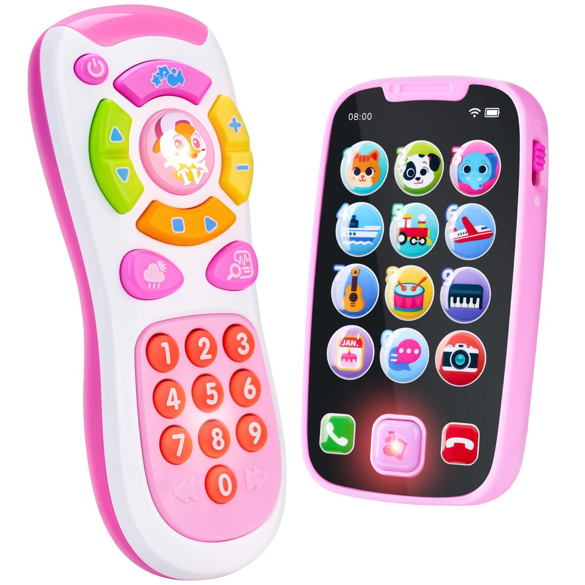 Play-Act Kids Learning Phone & Remote Toy - Pink Musical Smartphone