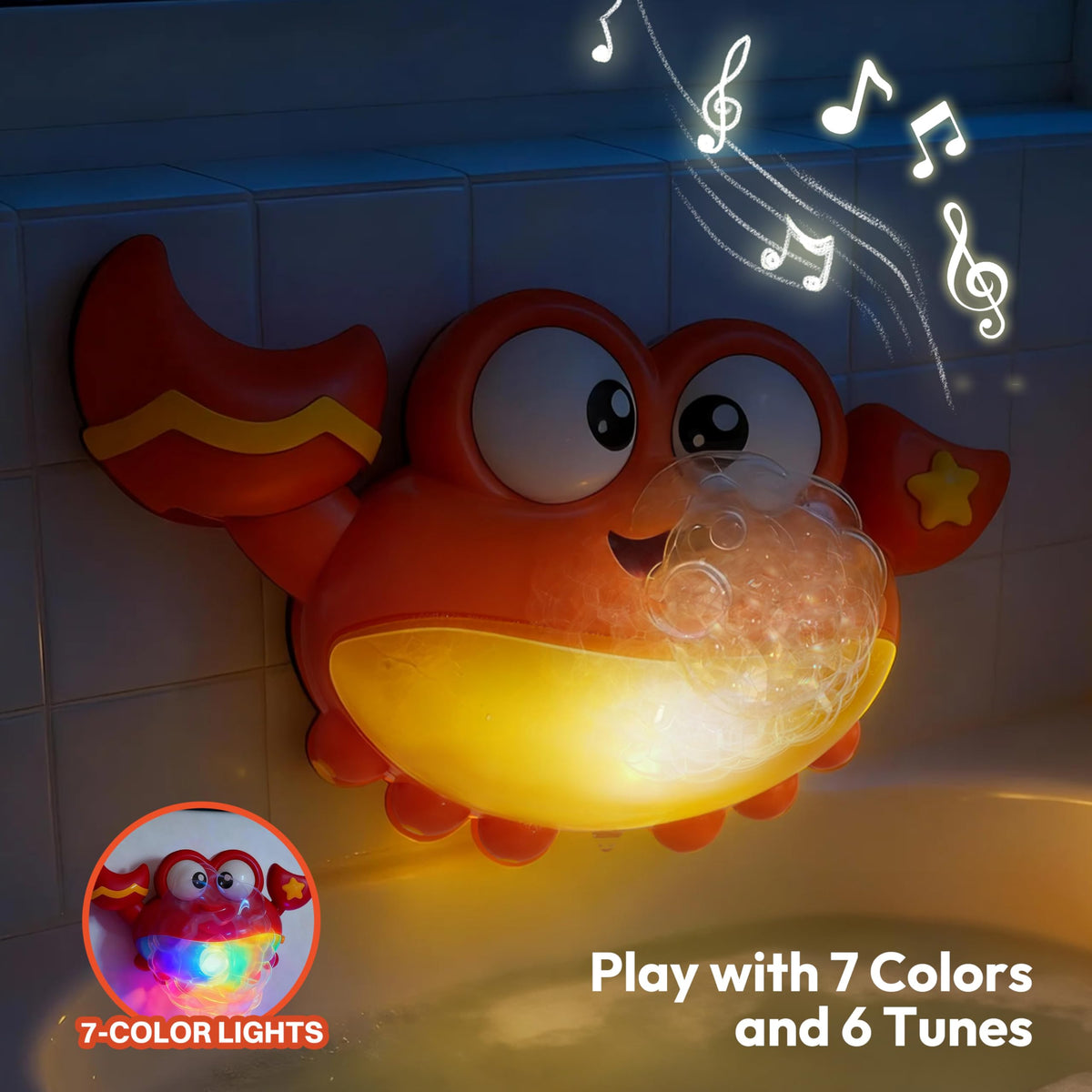 Play-Act Crab Bubble Machine Bath Toy - Music, LED Lights for Kids 2-4