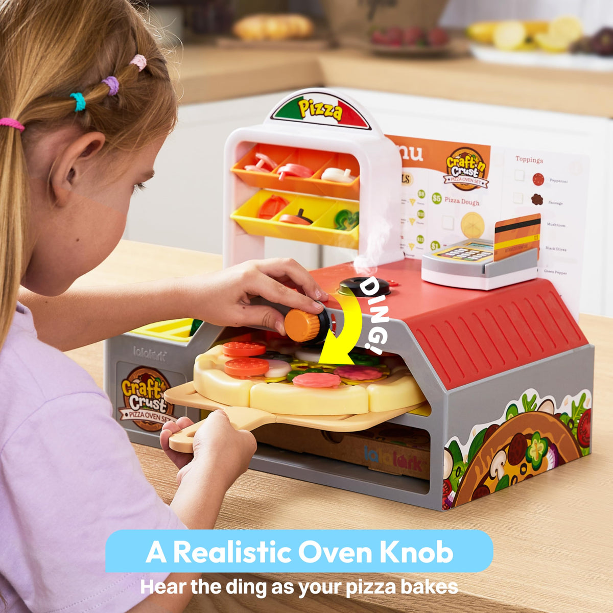 Play-Act 78 PCS Pizza Food Toy with Cash Register - Pretend Play Kitchen