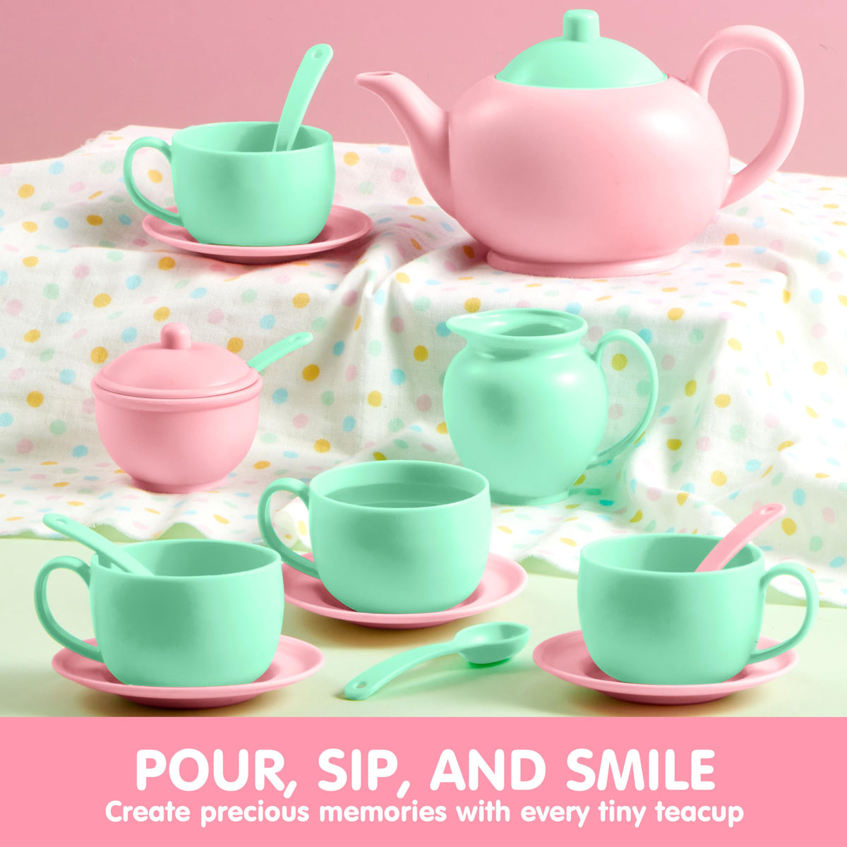 Play-Act 18 PCS Pretend Tea Party Set - BPA & Phthalates Free Play Food