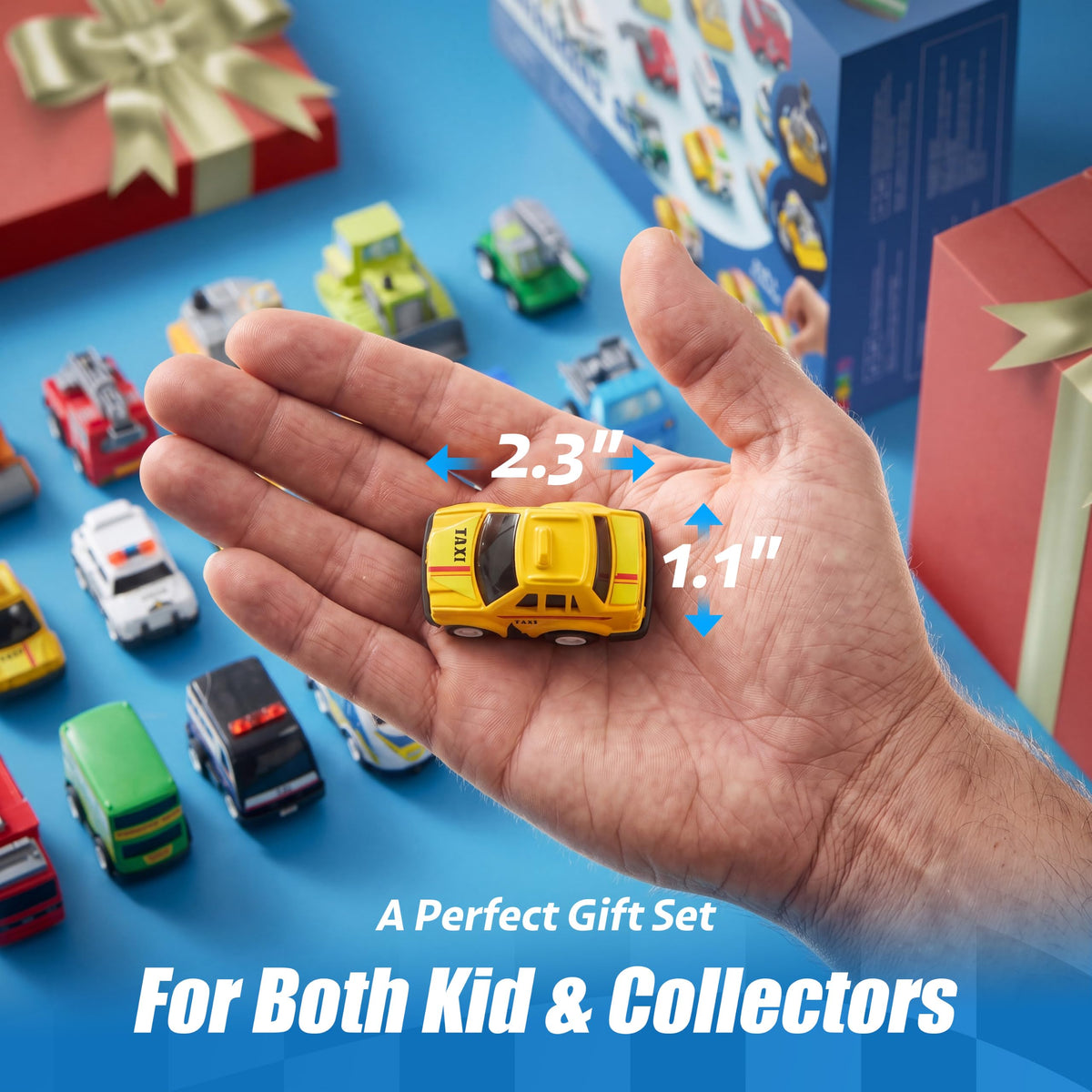 VROOMIX 18-Piece Pull-Back City Cars & Trucks Toy Vehicle Set for Kids
