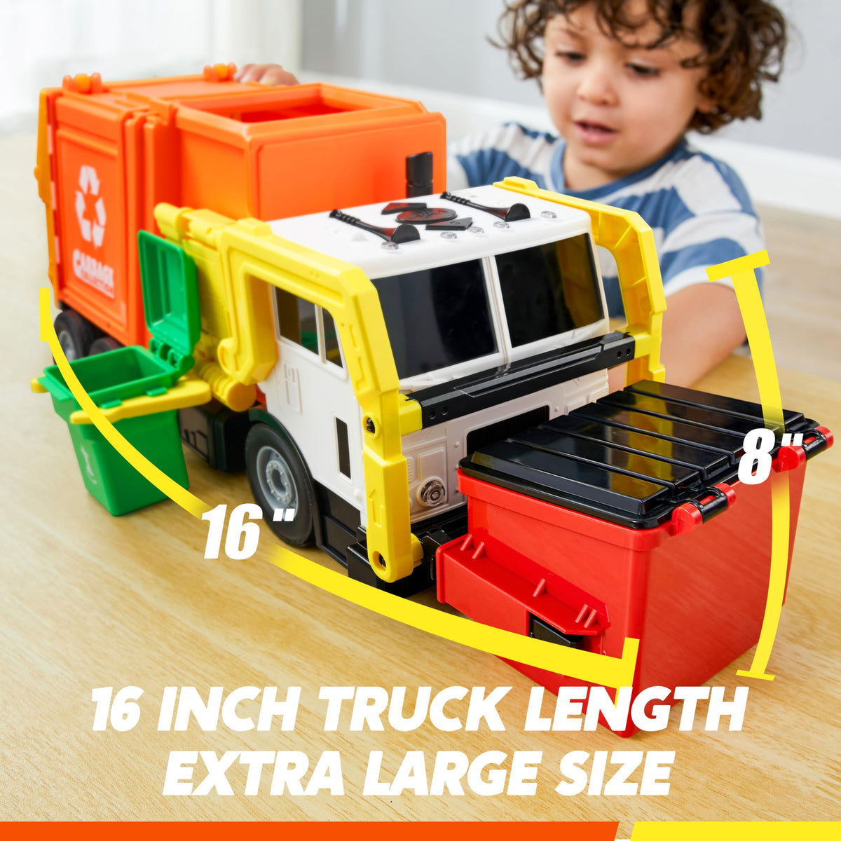 Vroomix Large Friction Powered Garbage Truck - Learning Cards, Orange