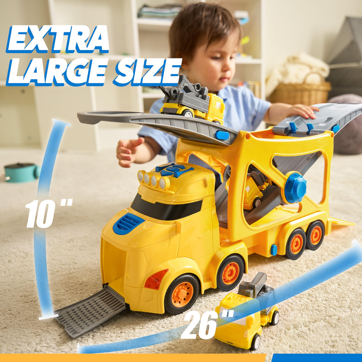 VROOMIX 7-in-1 Construction Transport Carrier Truck Set with Lights & Sounds