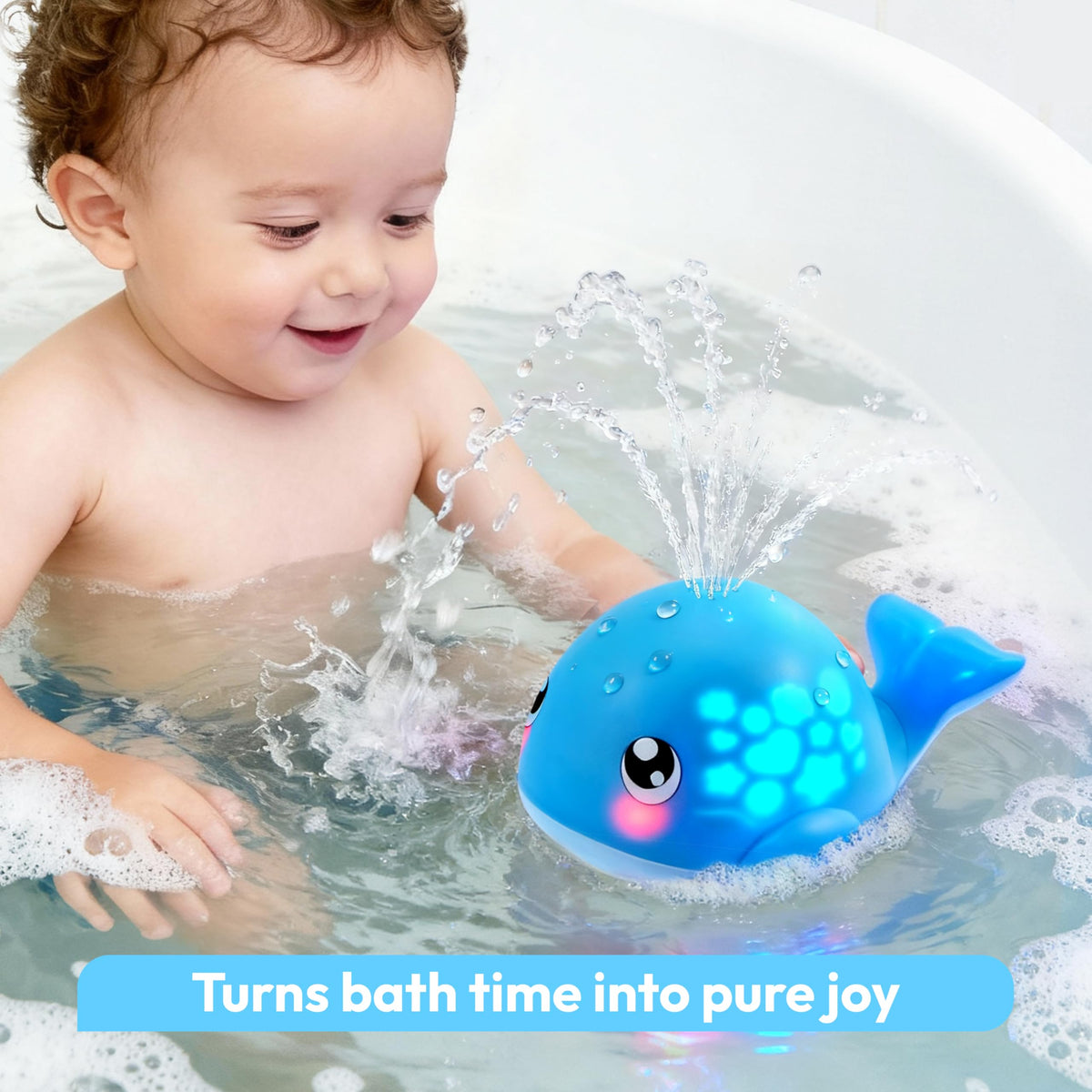 Play-Act Sprinkler Whale Bath Toy - Light Up Bathtub Toy for Babies 6-12M