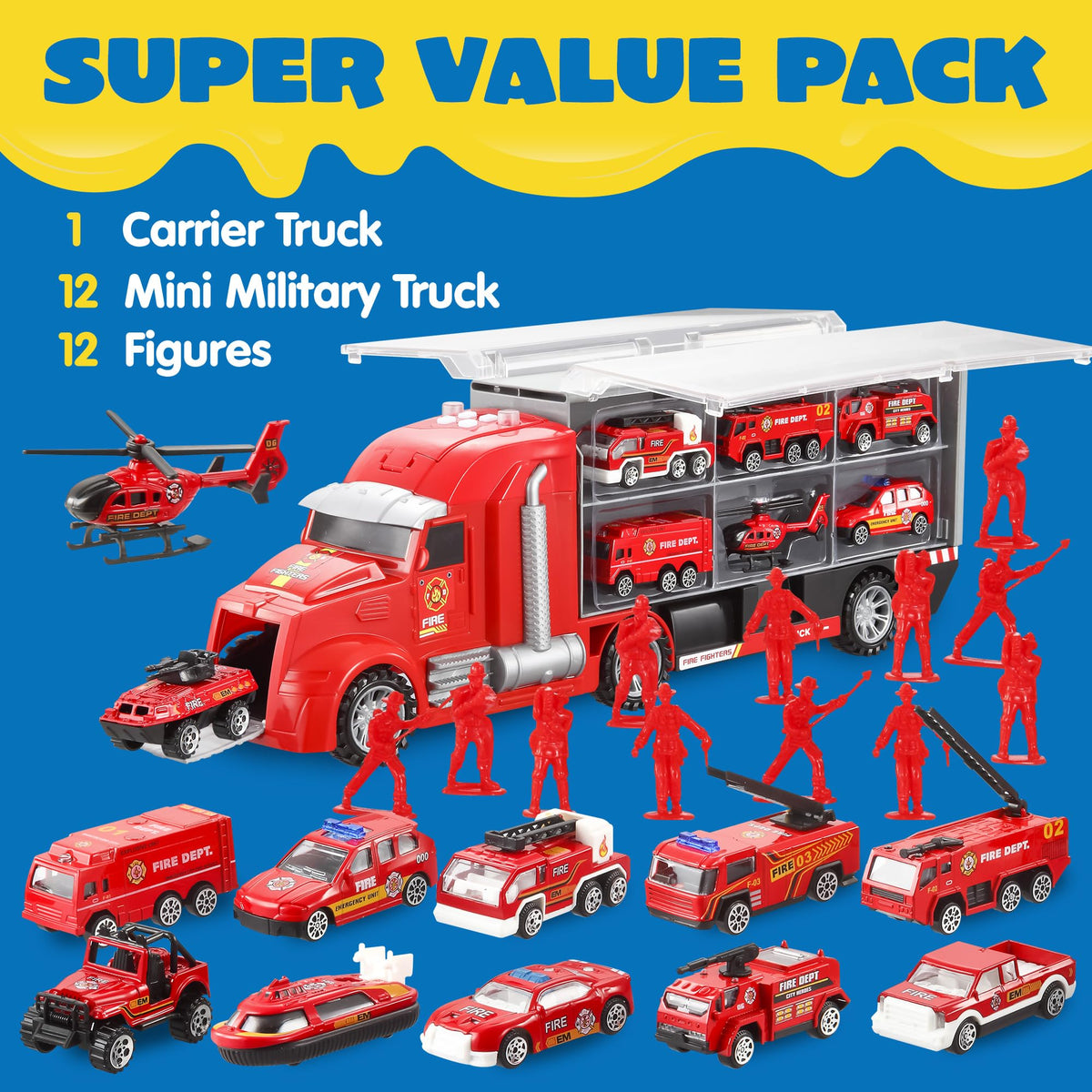 Vroomix 25-in-1 Construction Truck Toy Set - 12 Vehicles & 12 Workers