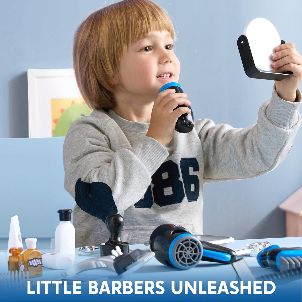 Play-Act 23 PCS Barber Shop Pretend Toy - Kids Shaving & Haircut Kit for Boys 3+