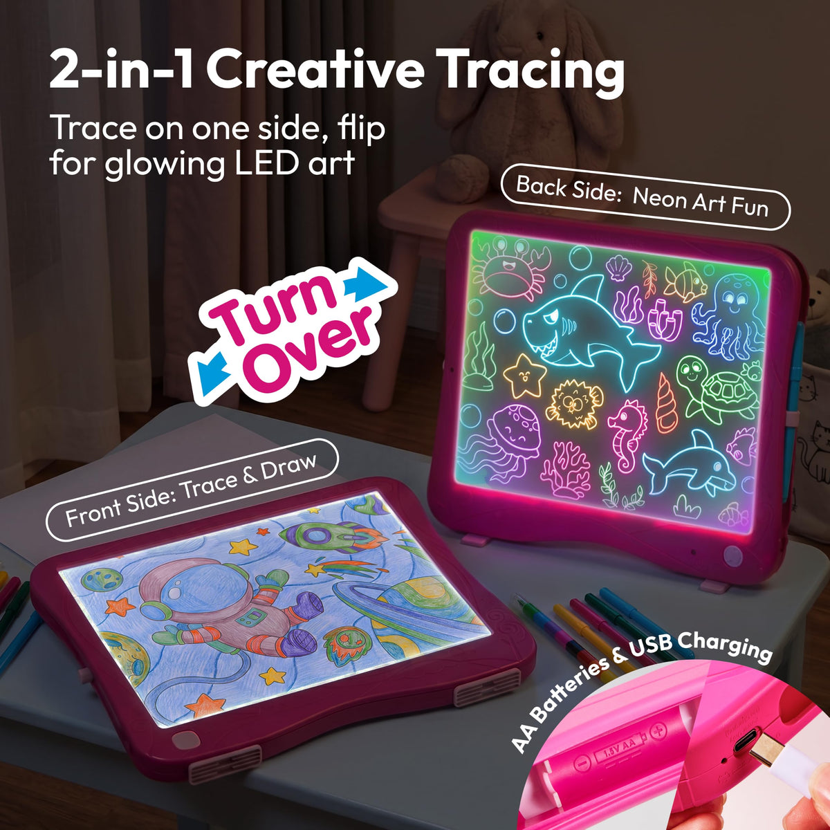 Klever Kits 2-in-1 Neon LED Drawing Tablet & Light-Up Tracing Pad