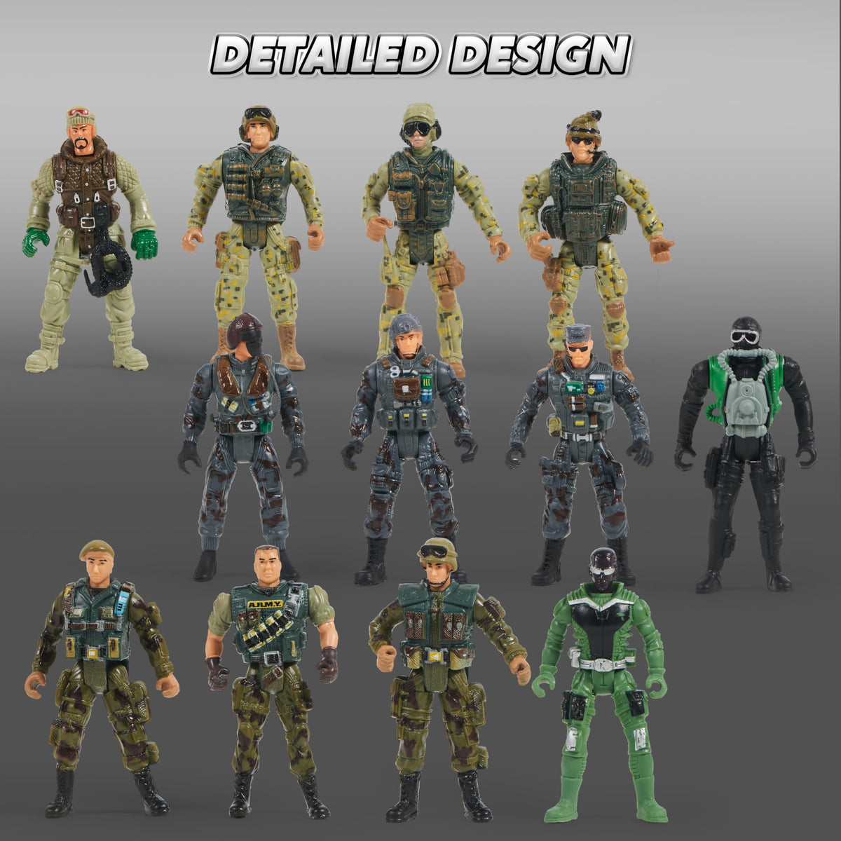VROOMIX 16-Piece Army Ranger Soldier Set with Action Figures & Weapon Accessories