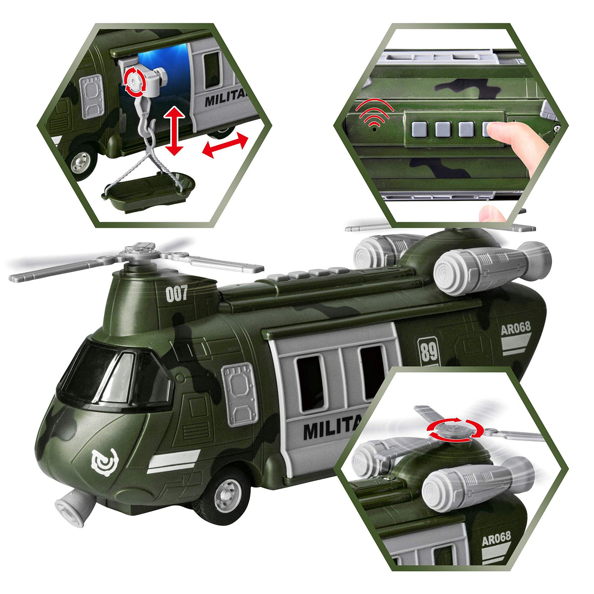 VROOMIX Military Vehicle Toy Set with Helicopter, Truck & Action Figures (Lights & Sounds)