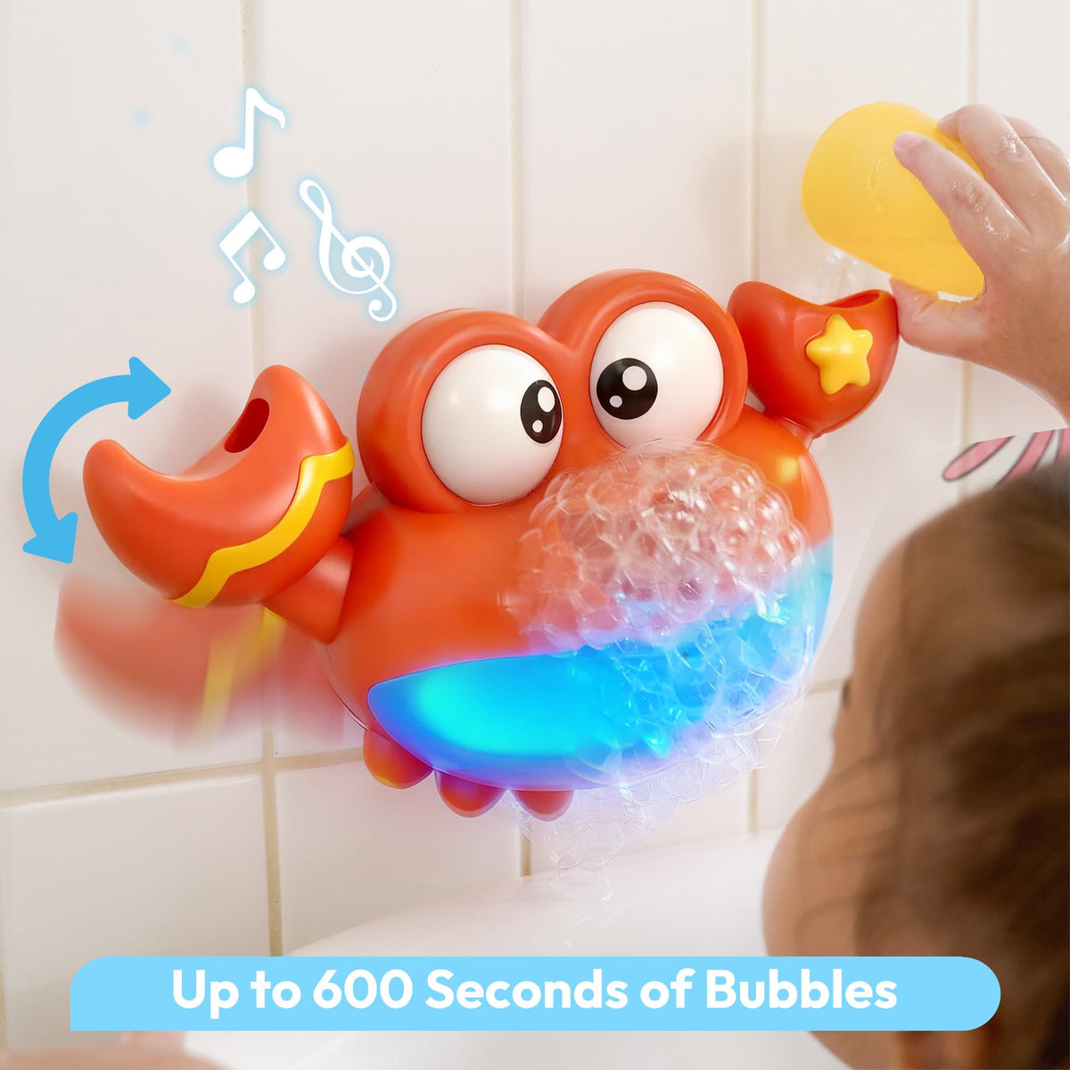 Play-Act Crab Bubble Machine Bath Toy - Music, LED Lights for Kids 2-4