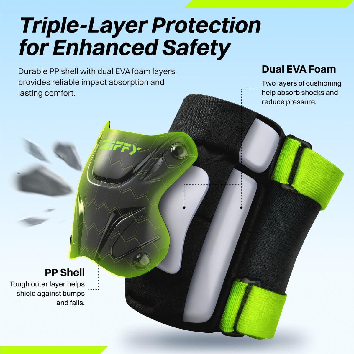 ZIFFY Kids Knee & Elbow Pads Set with Wrist Guards - Adjustable Protective Gear