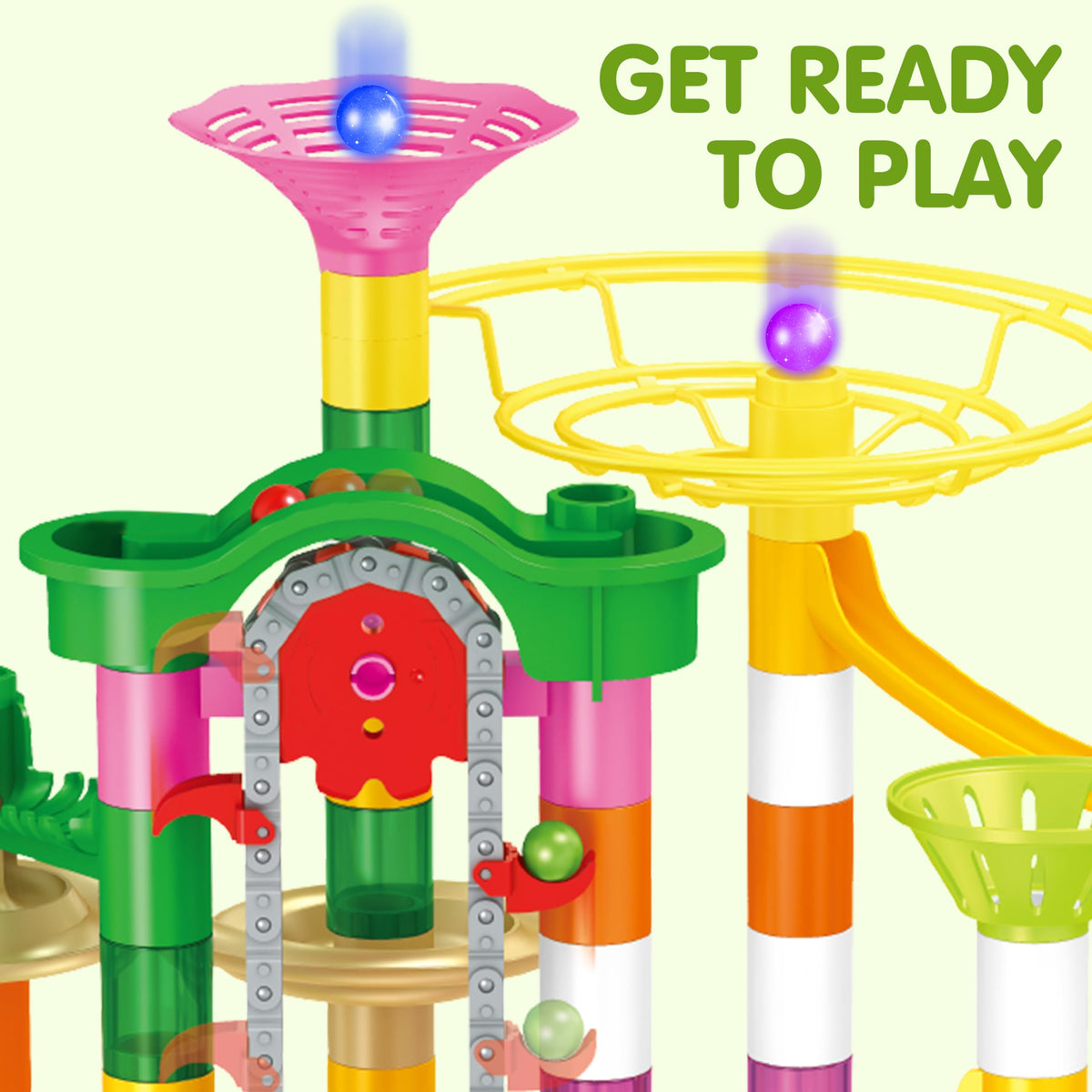 Play-Act 236 PCS Glow Marble Run - Motorized Elevator, Endless Loops