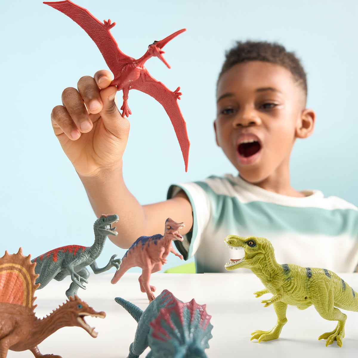 Play-Act 17 PCS Realistic Dinosaur Figures with Play Mat & Storage Cage