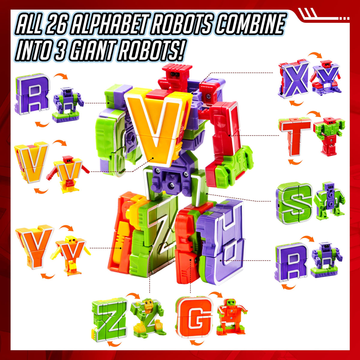 Play-Act Alphabet Robots Toys - ABC Learning & Education Toy for Kids 3-8