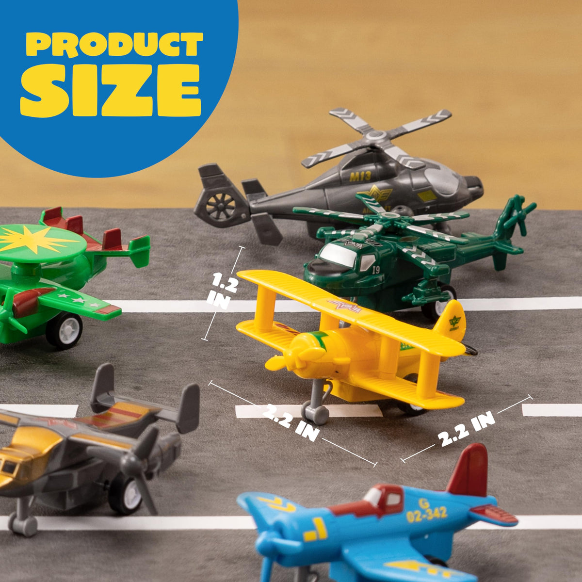 VROOMIX 16-Piece Pull-Back Airplane Toy Set (Fighter Jets, Helicopters & Bombers)