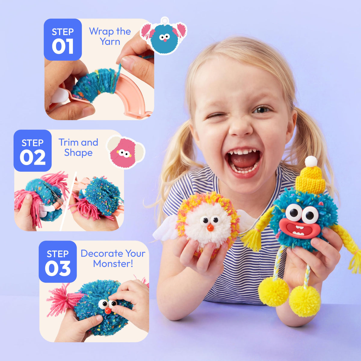 Klever Kits Halloween Pom Pom Monster Kits - DIY Plush Keychain Craft