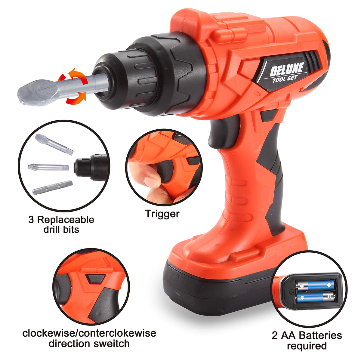 Play-Act 32 PCS Kids Tool Set - Construction Backpack & Electronic Drill