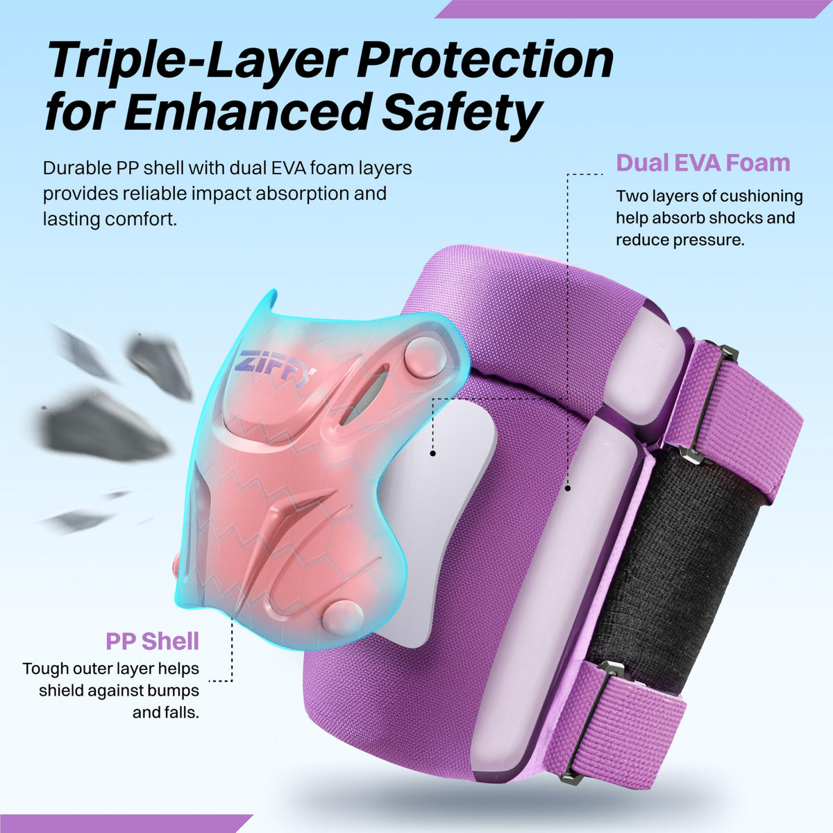ZIFFY Kids Knee & Elbow Pads Set with Wrist Guards - Adjustable Protective Gear