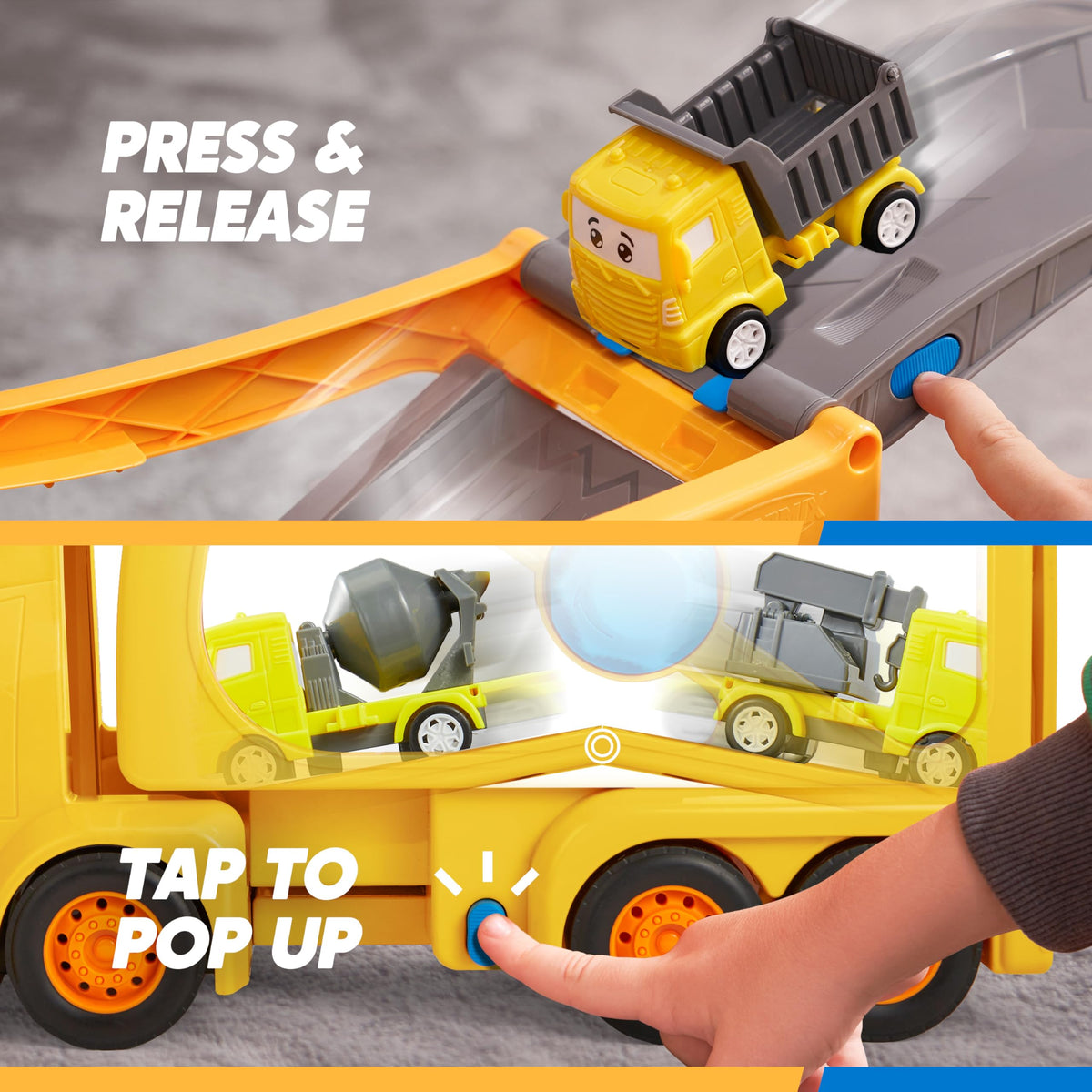 VROOMIX 7-in-1 Construction Transport Carrier Truck Set with Lights & Sounds