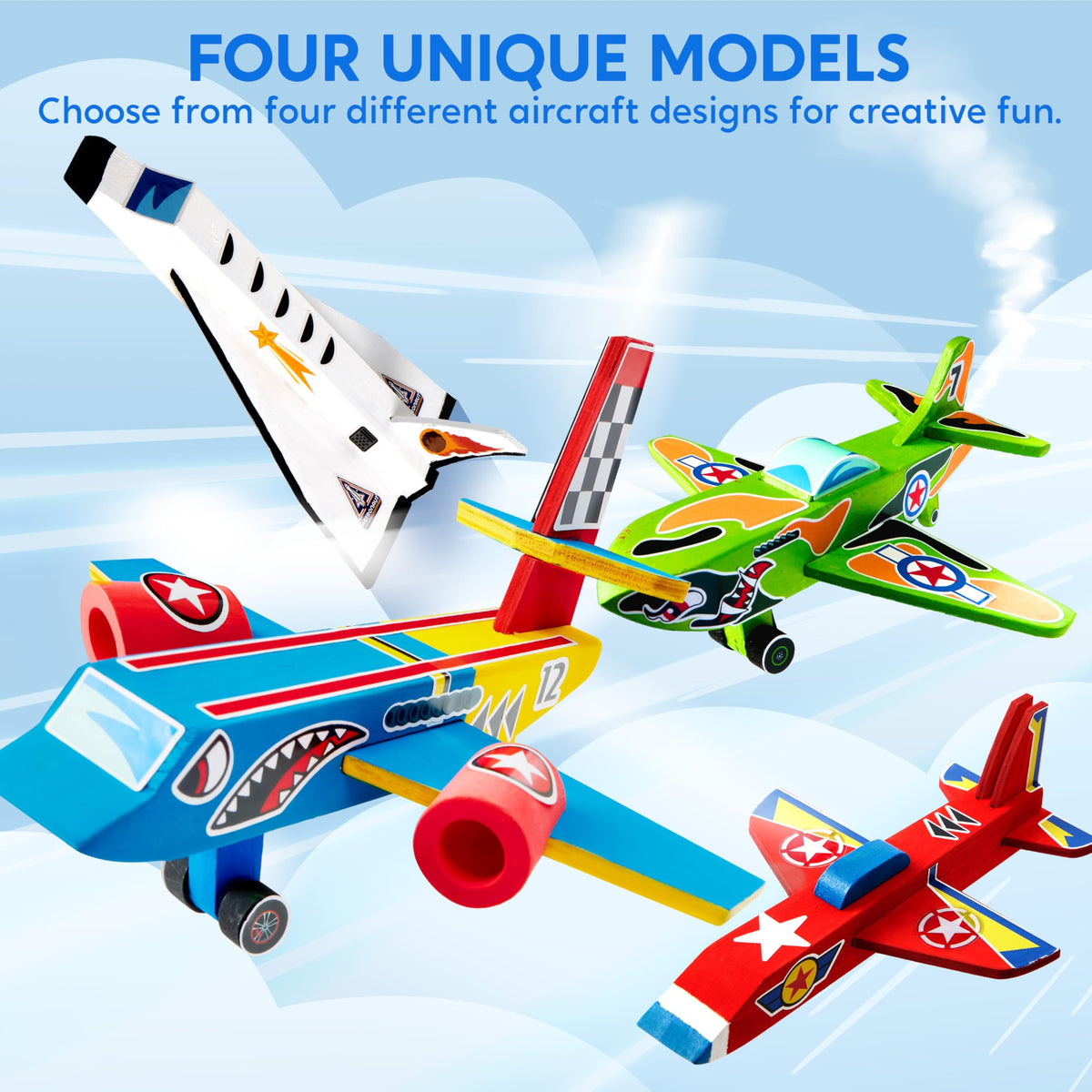 Klever Kits 4 DIY Wooden Aircrafts - Build & Paint Your Own Airplane Kit