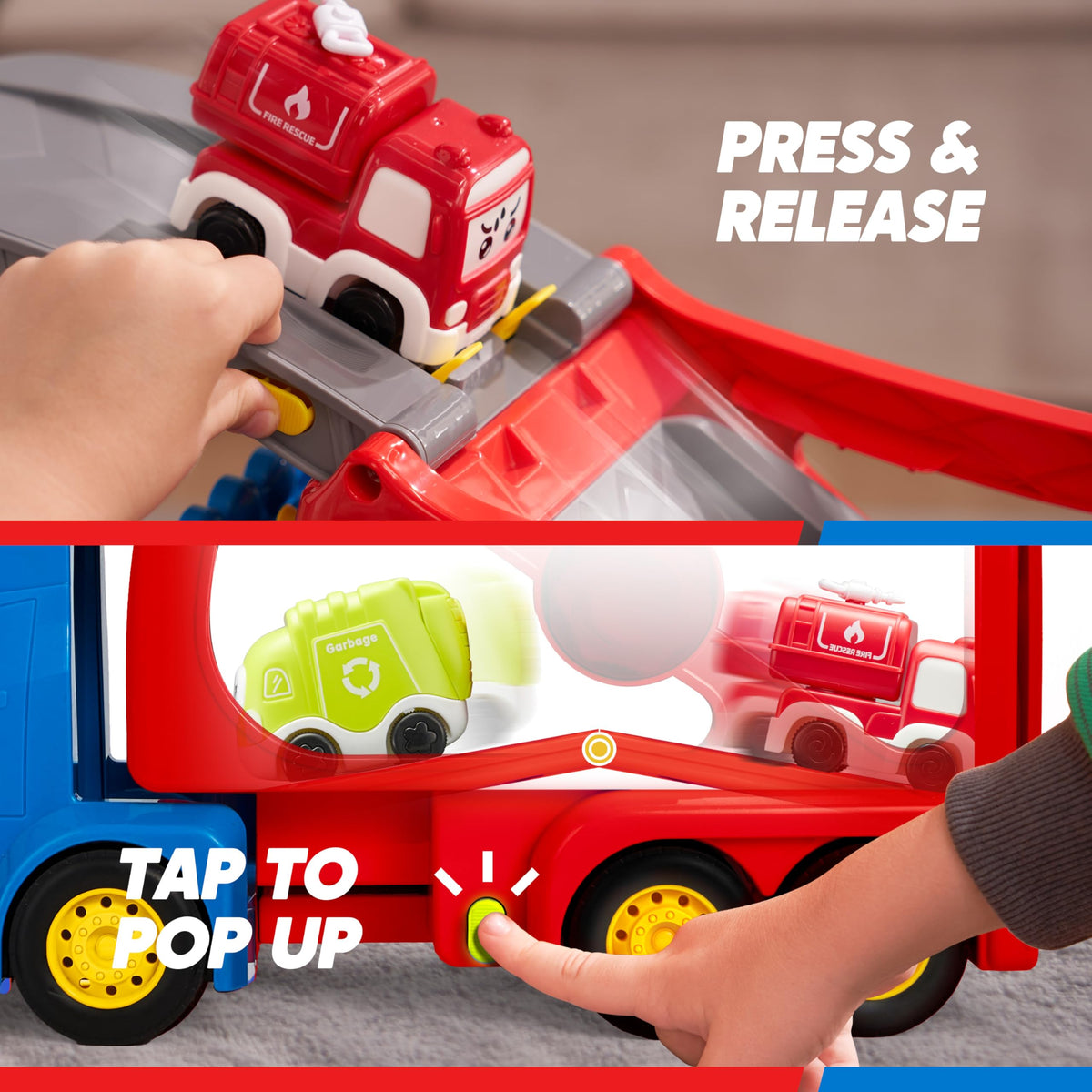 VROOMIX 7-in-1 City Transport Carrier Truck Set with Lights & Sounds