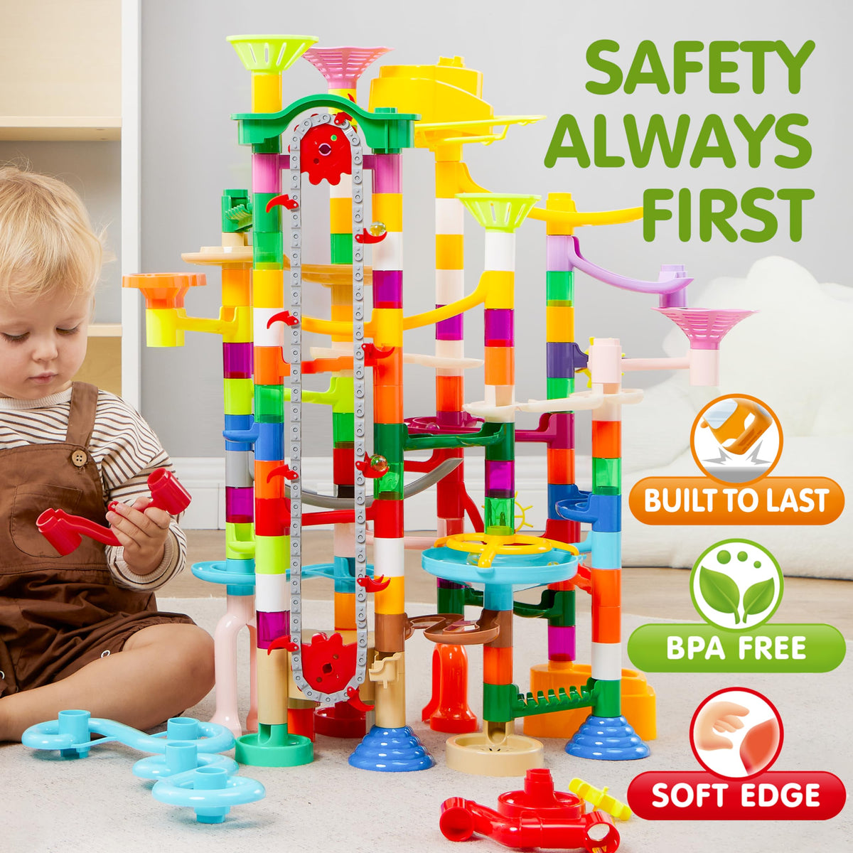 Play-Act 236 PCS Glow Marble Run - Motorized Elevator, Endless Loops