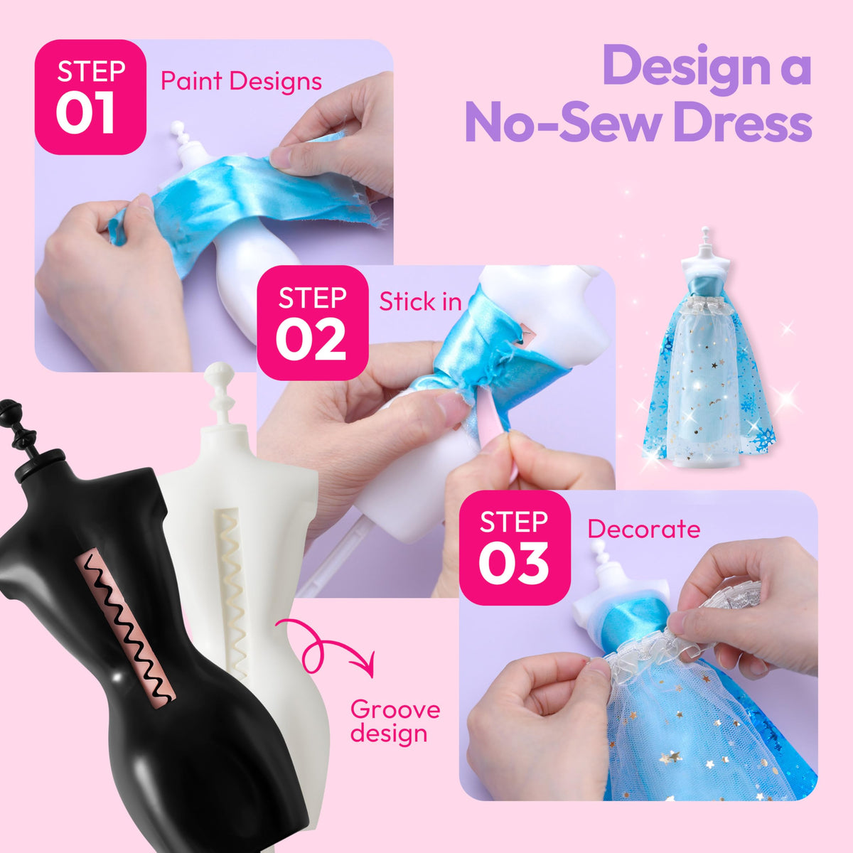 Klever Kits 400+ PCS Fashion Design Craft Kit - DIY Sewing with 3 Mannequins